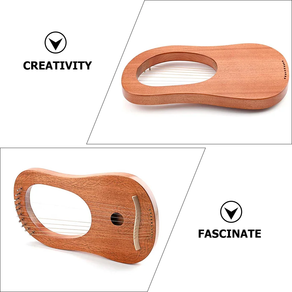 Portable Small Wooden Lyre Harp 10 String Musical Instrument for Music Prime Engraved Nanyangqin Harp Kit Tuning