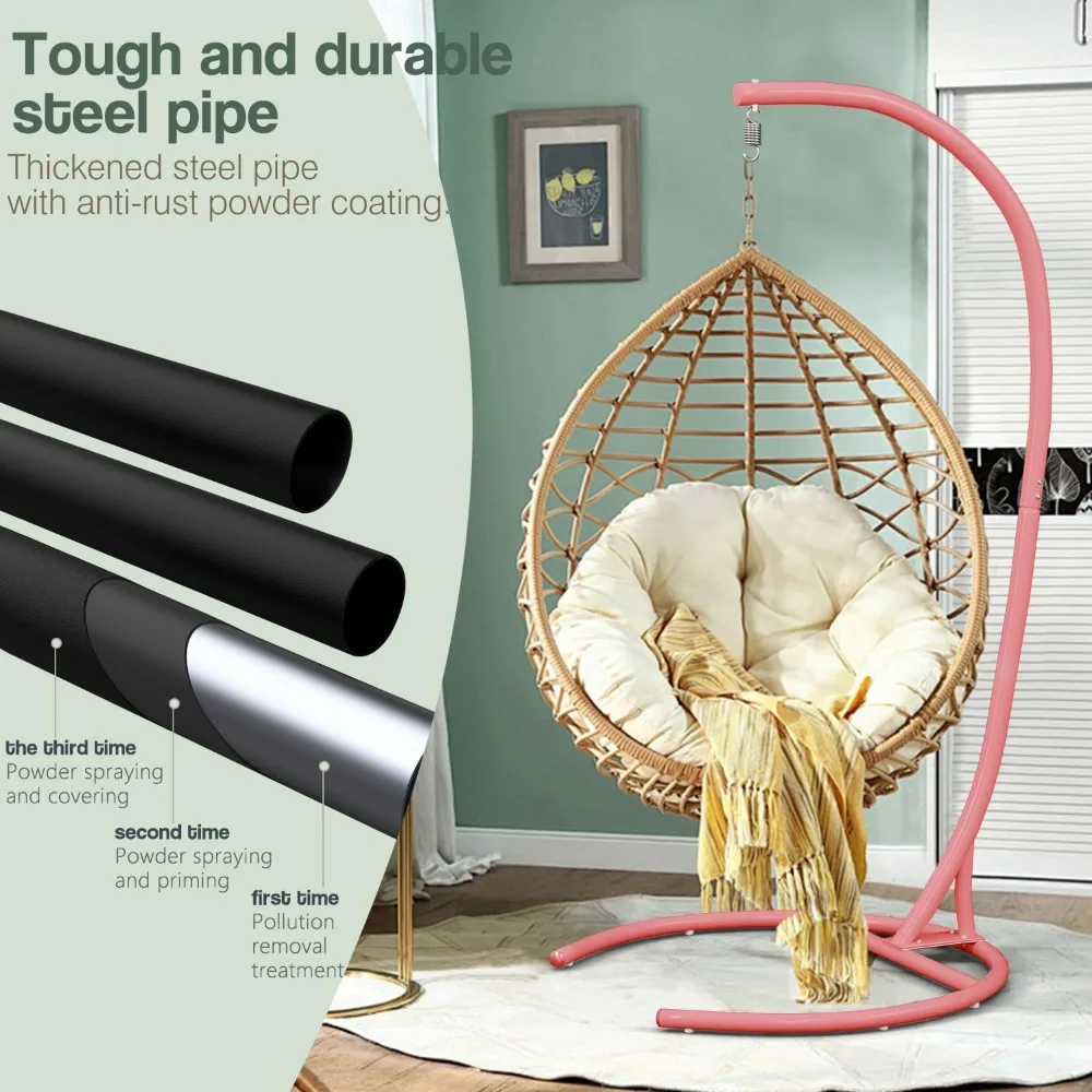 300lbs Hammock Chair Heavy Duty Hanging Chair Stand Only 360 Degree Rotation C Stand Frame, Patio Swings 4