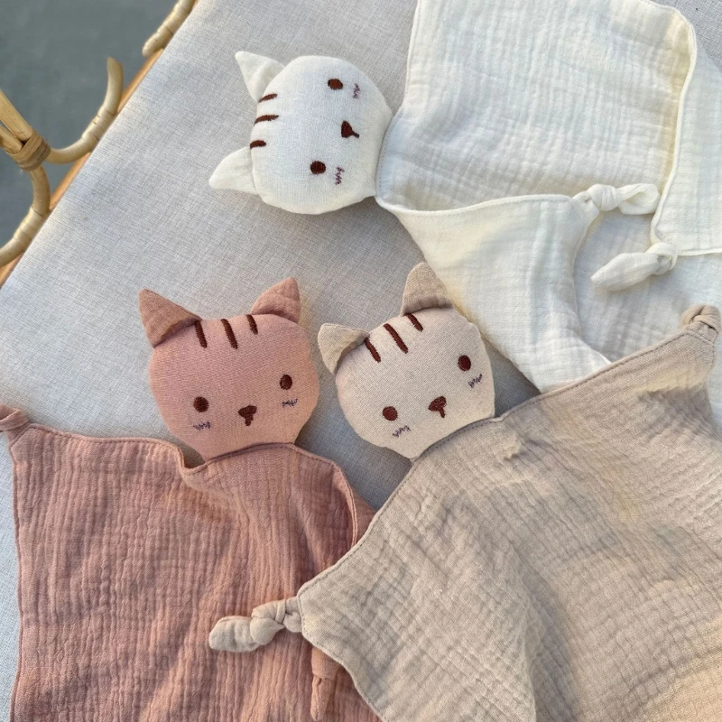 Soft Cotton Muslin Baby Bib Stuffed cat Doll Newborn Appease Towel Security Blanket Baby Sleeping Cuddling Towel Facecloth