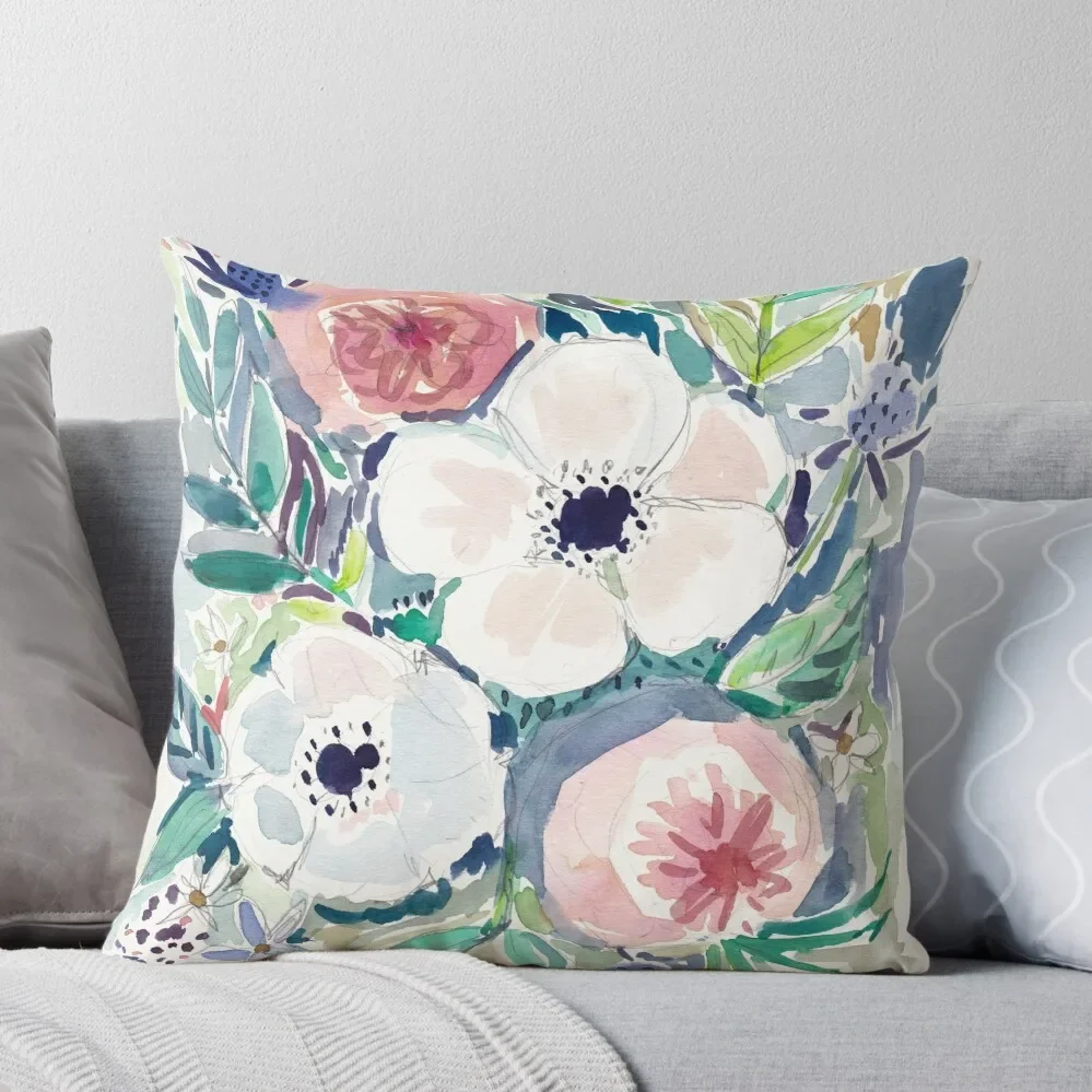 

WHITE ANEMONE FLORAL Throw Pillow Marble Cushion Cover bed pillows ornamental pillows