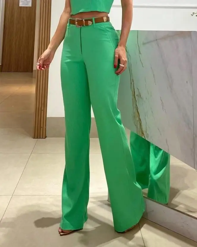 Two Piece Set Women Outifit for Women 2024 Summer Solid Color Square Neck Sleeveless Plain Crop Top & High Waist Daily Pants Set