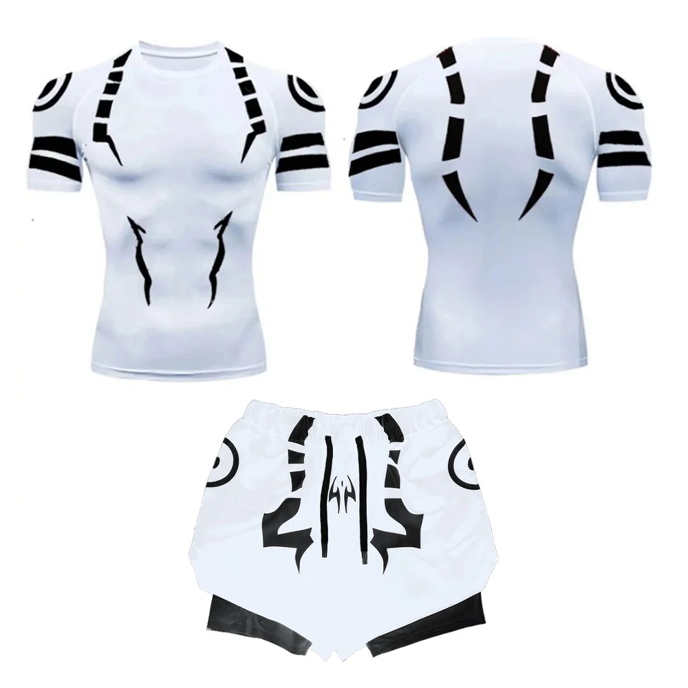 Anime Jujutsu Kaisen Compression Set for Men 3d Printed Compression Shirt+2 In 1 Double Layer Pants Workout Gym Performance Suit sports suit