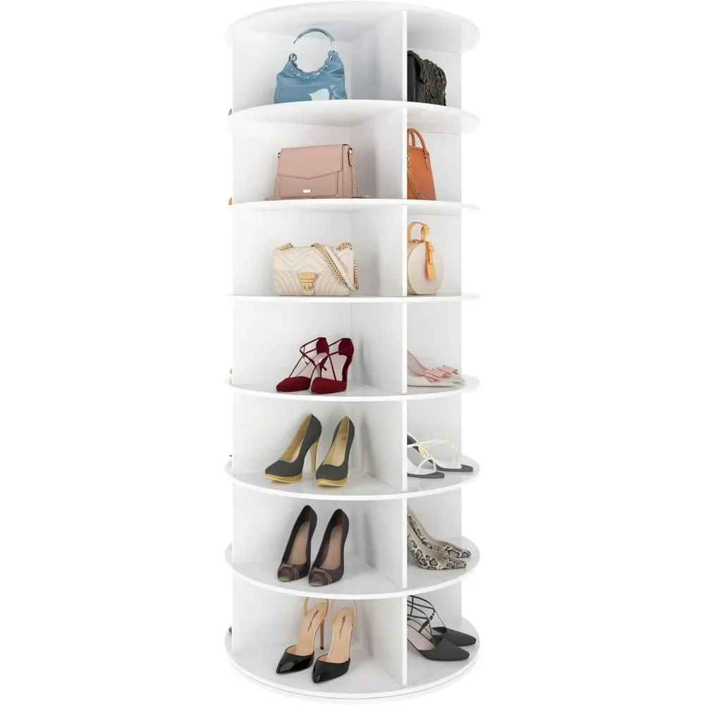 7-Tier Rotating Shoe Rack Tower, Free Standing 360° Revolving Organizer and Storage Hold Over 56 Pairs of Shoes, Shoe Cabinets 6