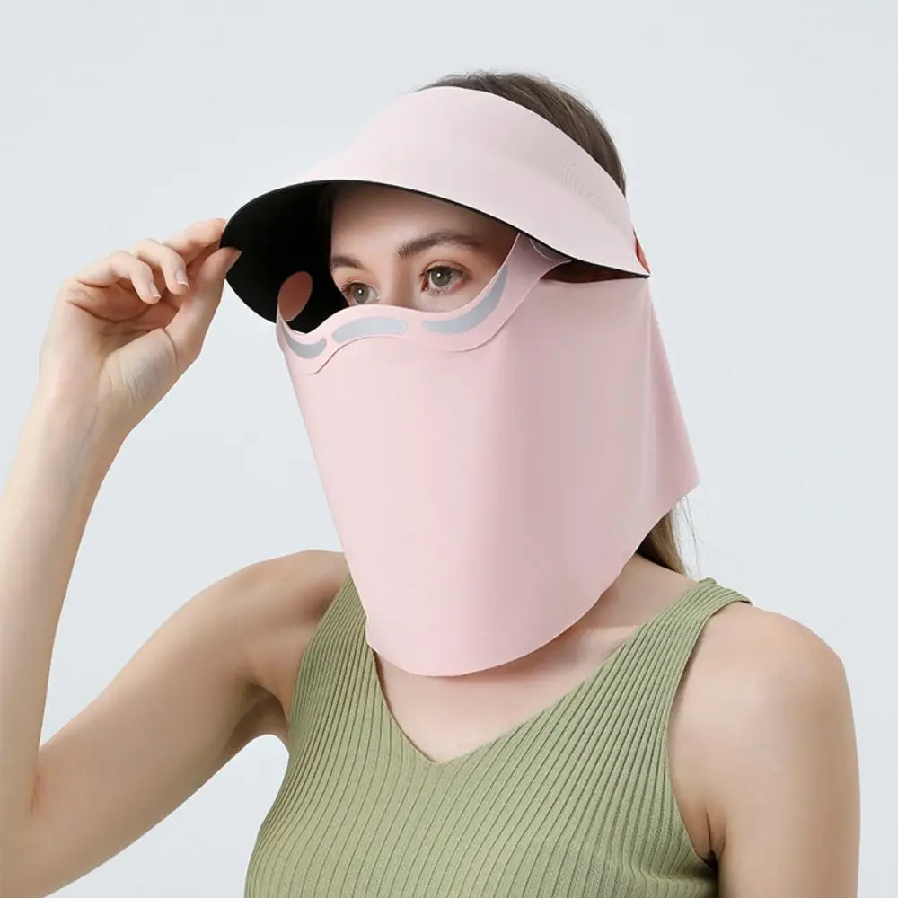 Hollow Top Large Brim Sun Hat Magnetic Lightweight Ice Silk Face Cover UV Protection Detachable Full Face Mask Beach Activities