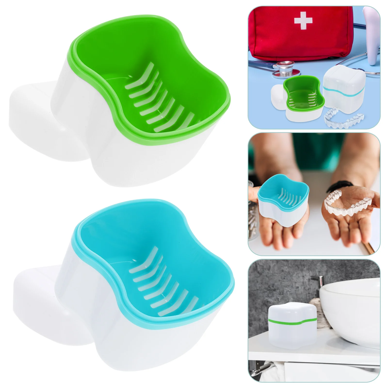 

2 Pcs Denture Storage Box Fake Teeth Retainer Cleaner Containers Cup Cleaning Pp Cases