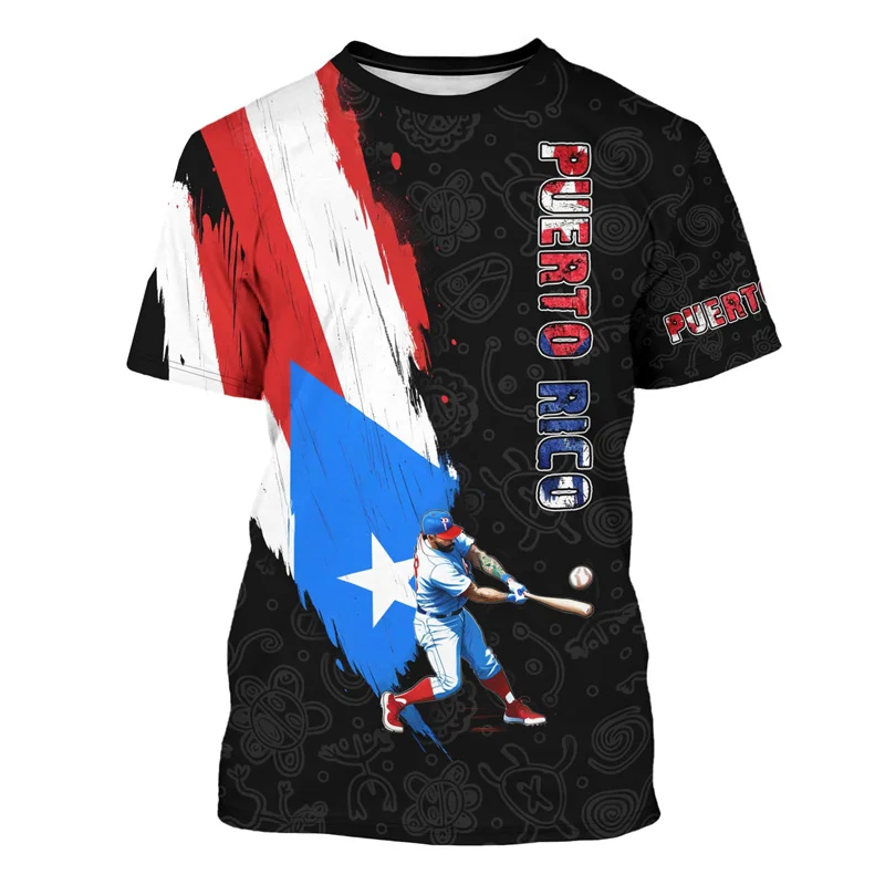 Puerto Rico Flag Pattern T-Shirt Men Frog National Emblem 3