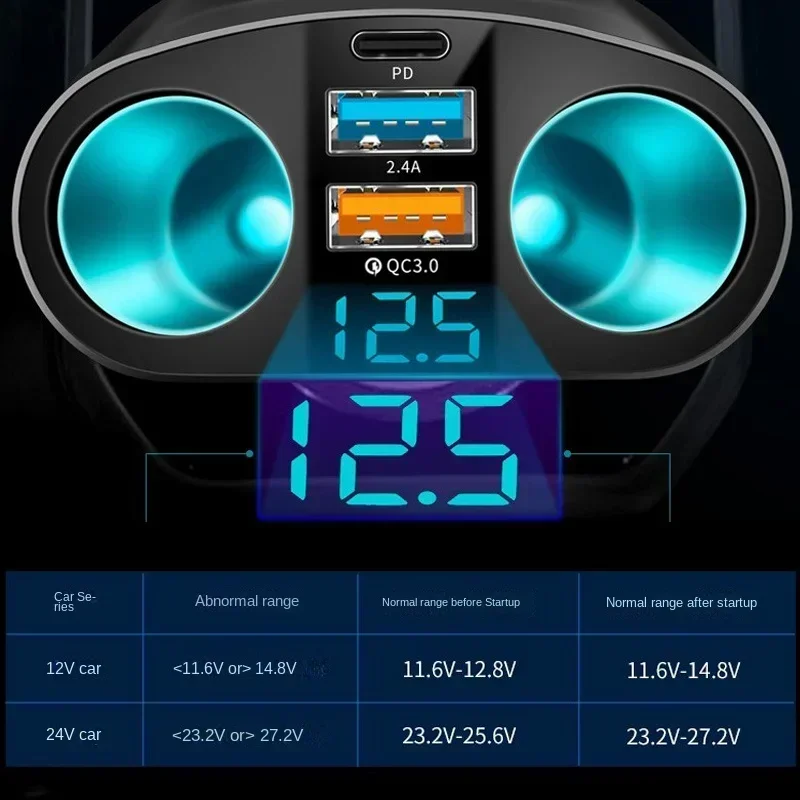 ڵ  , 12V-24V  ø, Ķ  PD QC3.0, 2 USB  C Ʈ, ޴ DVR 