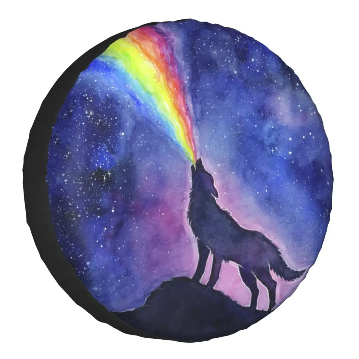 Wolf Rainbow In Space Galaxy Copertura Per Pneumatici Di Ricambio Universale Adatta Per Mitsubishi Pajero Wild Animal Suv Rv Trailer Car Wheel Protect