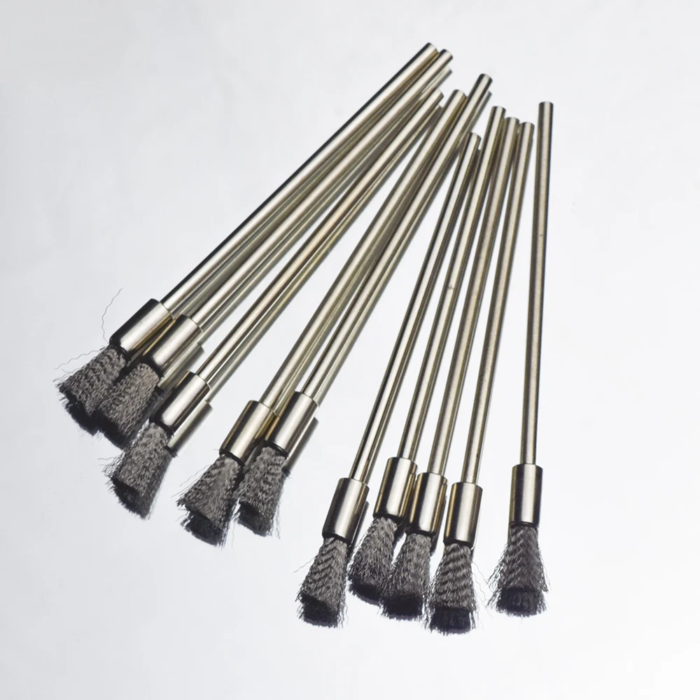 10Pc Stainless Steel Wire End Brush Pen Shape Bristle Scratch Brushes Extension Rod 1/8" Shank For Power Rotary Tool 3