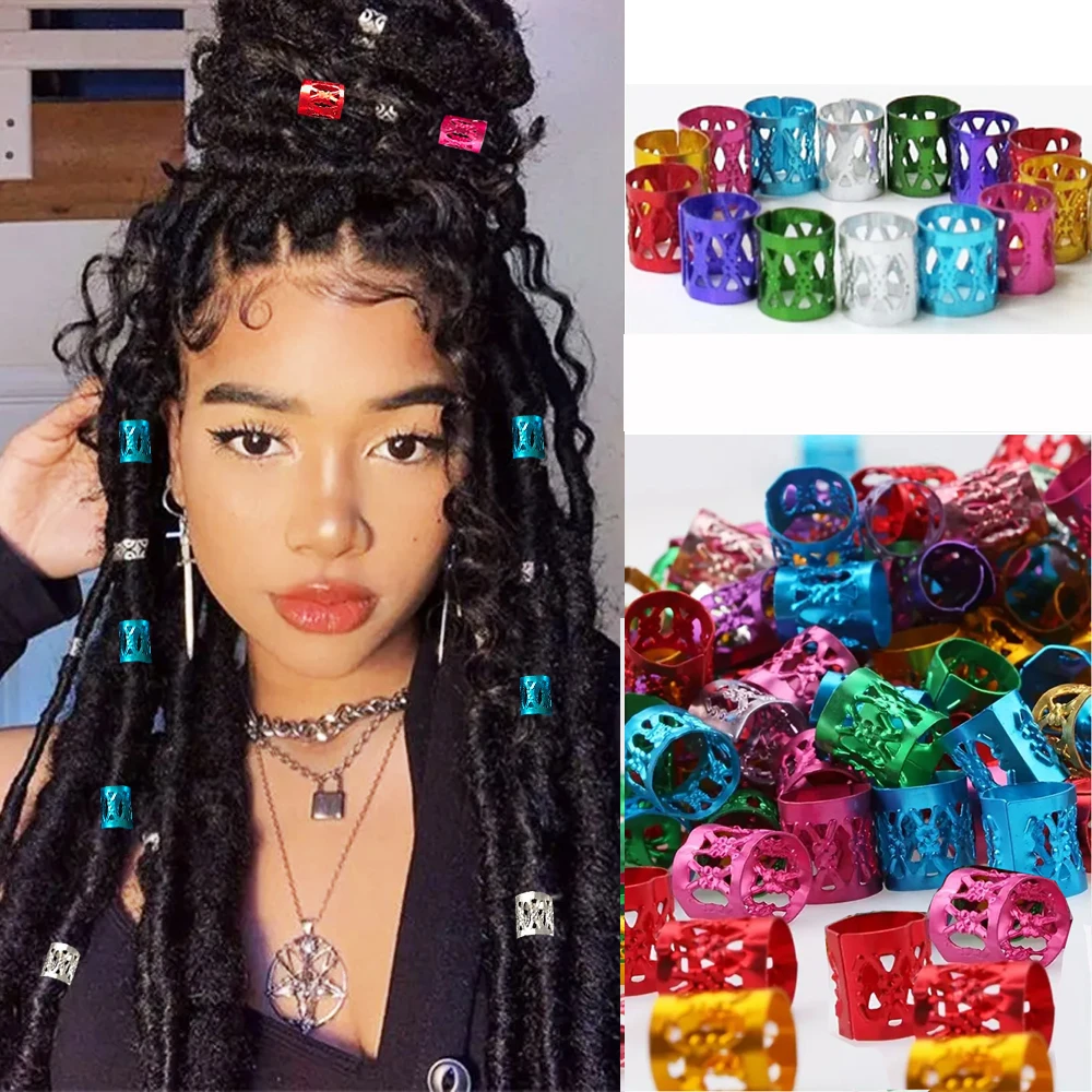 100pcs Dreadlock Hair Rings Cuff Clips Hair Braids Colorful Dirty Braids Beads Hairpin Jewelry Hair Accessories