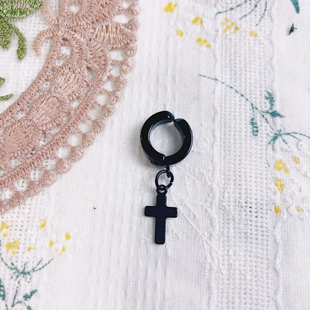 Cross Earrings Hexagram Jewelry Ear Clip Black Silver Stud Earrings Chain Personalized Mini Earring 15cm/20cm