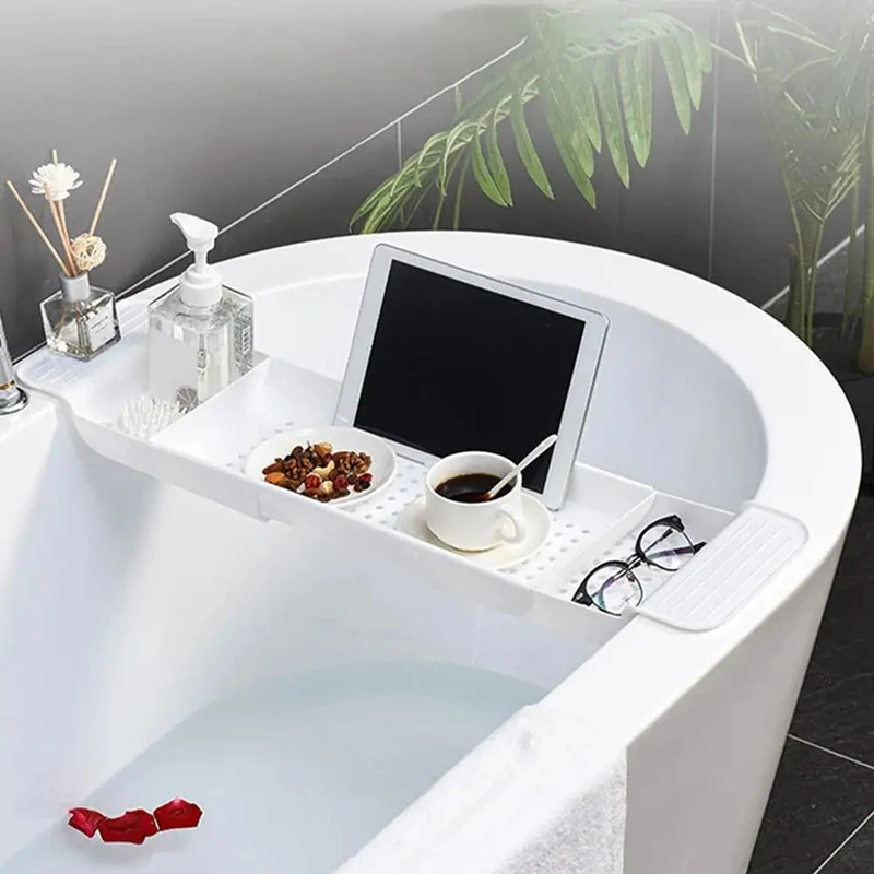 A85Q-Bath Tub Tray Extendable Draining Bath Tray Space-Saving Household Bathtub Shelf Small Storage For Towels Glasses