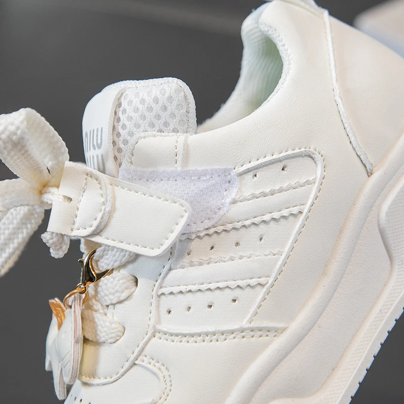 Children's PU Leather Non-Slip Casual Sneakers - White Sport Shoes