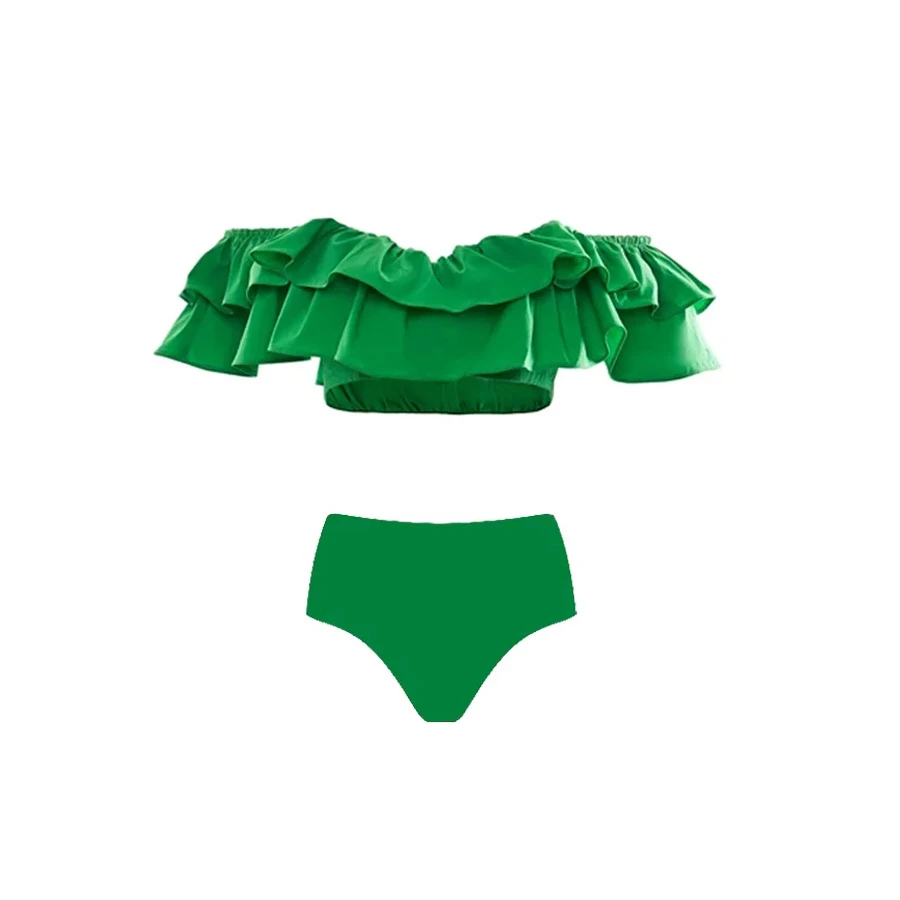 Strapless Ruffle Green Two Piece Swimsuit 2023 Solid Color Bikinis And Beach Dress Women's Holiday Luxury Bathing Suit Beachwear