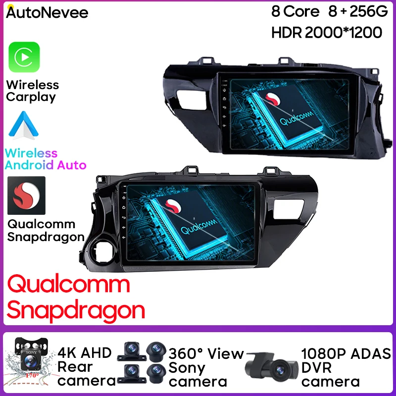 

Для Toyota Hilux Revo 2015 - 2020 Qualcomm Snapdragon Android 13 Автомобильный радиоплеер GPS-навигация Стерео Головное устройство Задняя камера