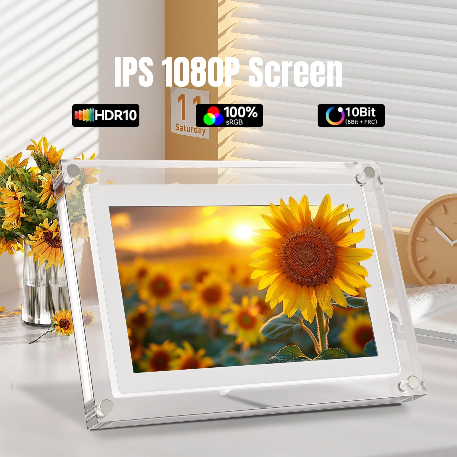 10.1inch Acrylic digital photo frame 1280x800 With Battery 4G Memory Tyep C NFT Picture Display video frame view 5