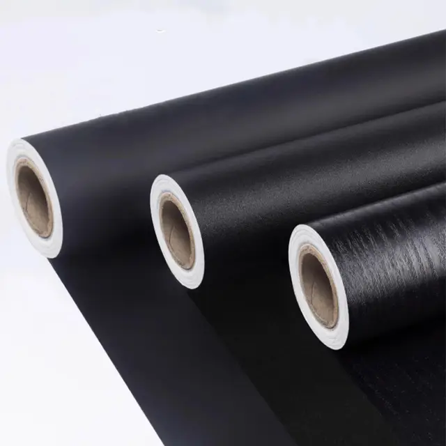 วอลเปเปอร์ลายไม้สีดำหนา ฟิล์มโบอิ้ง สำหรับเฟอร์นิเจอร์ ตู้ครัว พีวีซี สติ๊กเกอร์ติดผนังแบบมีกาวในตัว วอลเปเปอร์ไวนิลสำหรับห้องครัว 1