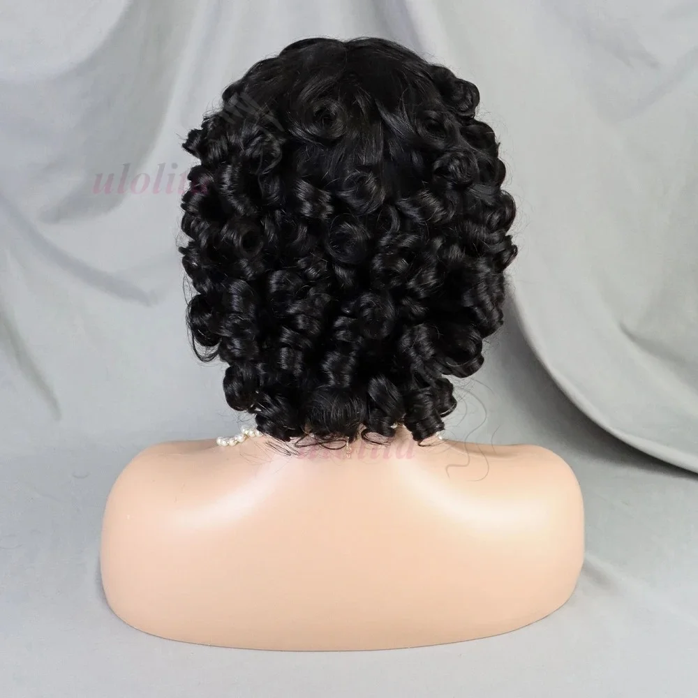 Pronto da indossare Funmi Parrucca corta riccia piena fatta a macchina con frangia Parrucche per capelli umani vietnamiti ricci sciolti senza colla per le donne 4