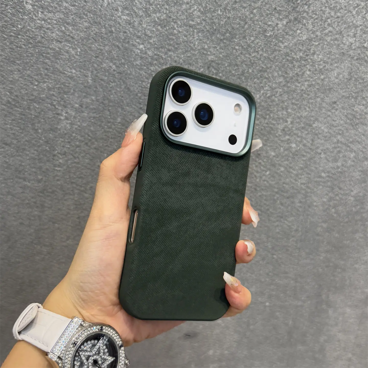 Dark Blue Fleece Leather Business Phone Case with Large Cutout Design