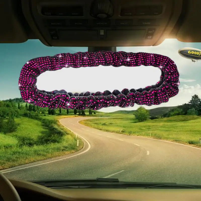 Decorative Rearview Glass Accessories Rhinestone Dustproof Rear View Glass Cover Automotive Interior Decorations Women Rearview