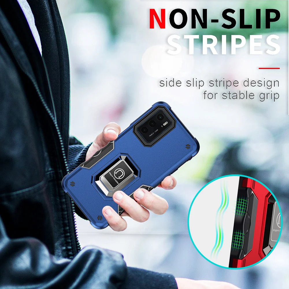 KEYSION stoßfeste Rüstungshülle für OPPO A16 A16S A74 A95 4G, Silikon + PC-Ring-Ständer, Telefon-Rückseite für OPPO Reno 6 5G 6_voghion.com