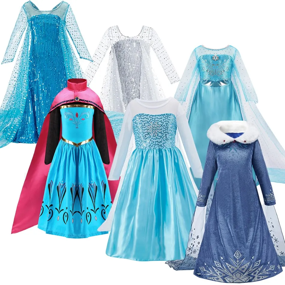 

Children New Elsa Costume Little Girls Pageant 3 4 5 6 7 8 9 10 Years Dress Up Kids Halloween Mesh Party Long Sleeve Clothes