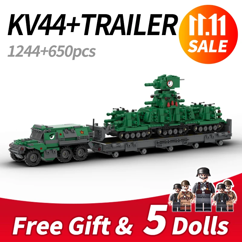 

2023 NEW Moc Military Type KV44 Main Battle Tank Model Building Blocks WW2 Army Soldiers Weapon Bricks Toys Boy Friends Gift