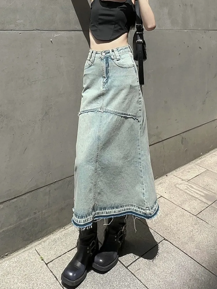 

ZHISILAO New Trumpet Denim Long Skirt Women Vintage Classic High Waist Mermaid Skirt Summer 2023 Streetwear