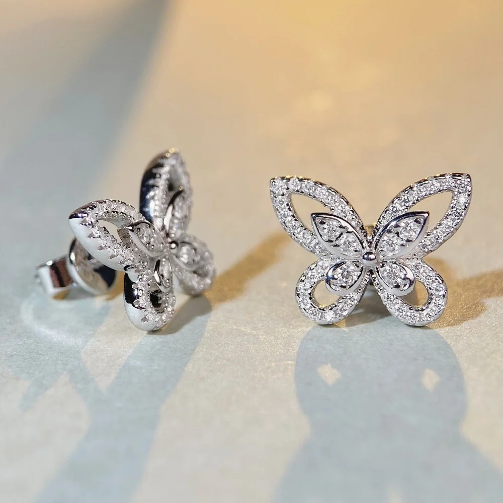 

Luxury Brand Jewelry Butterfly Zircon Luxury Designer Women's Earrings 925 Sterling Silver Earrings Items With Free Shipping