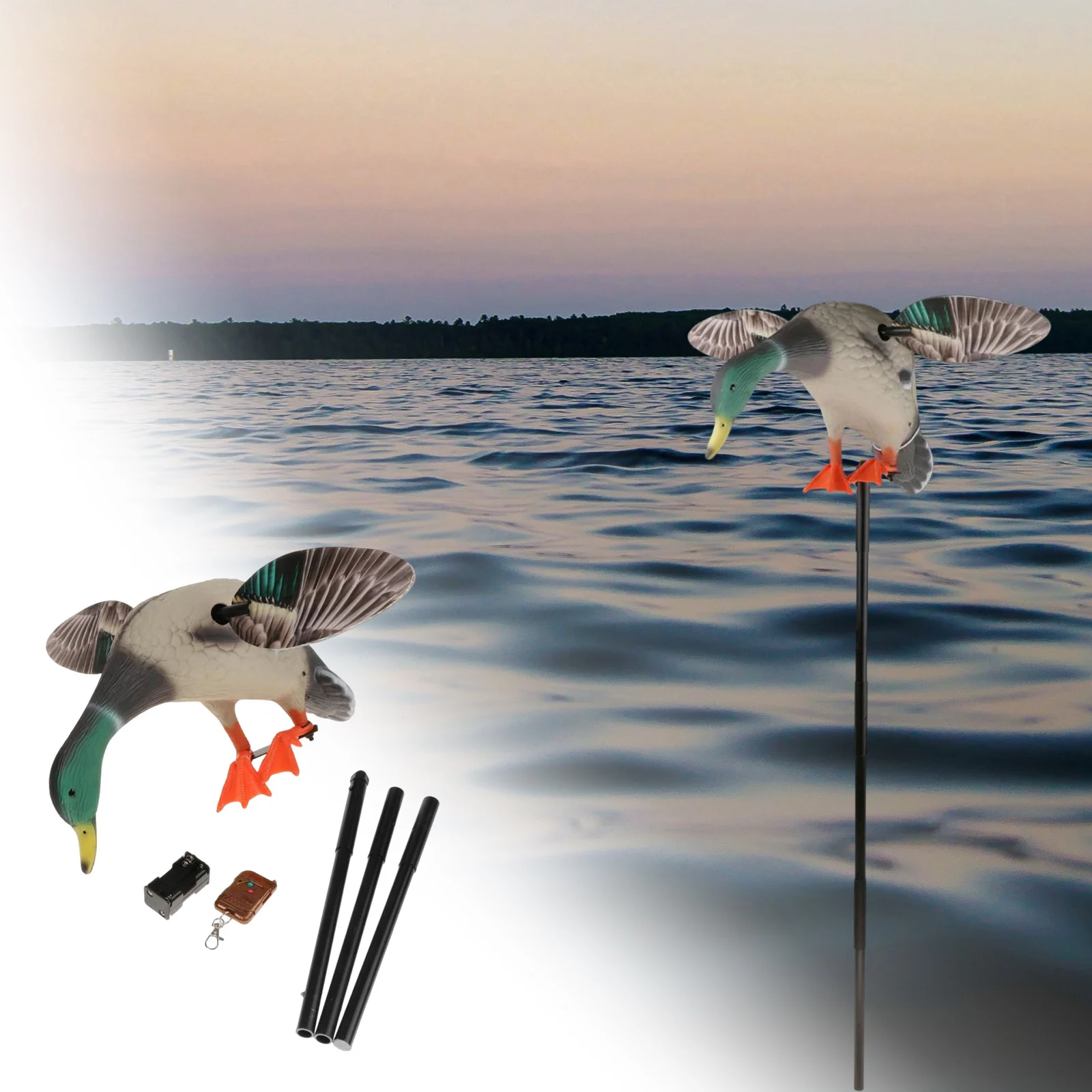 Electric Flying Duck Decoy Outdoor Garden Remote Control Motion Wing Duck Decoys Realistic Full Body 3D Flyer Deck Hunting Prop