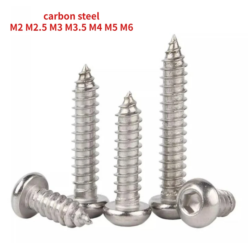 

10-100pcs M2 M2.5 M3 M3.5 M4 M5 M6 Grade 8.8 Carbon Steel Hex Socket Screw Hexagon Button Round Head Self Tapping Screws