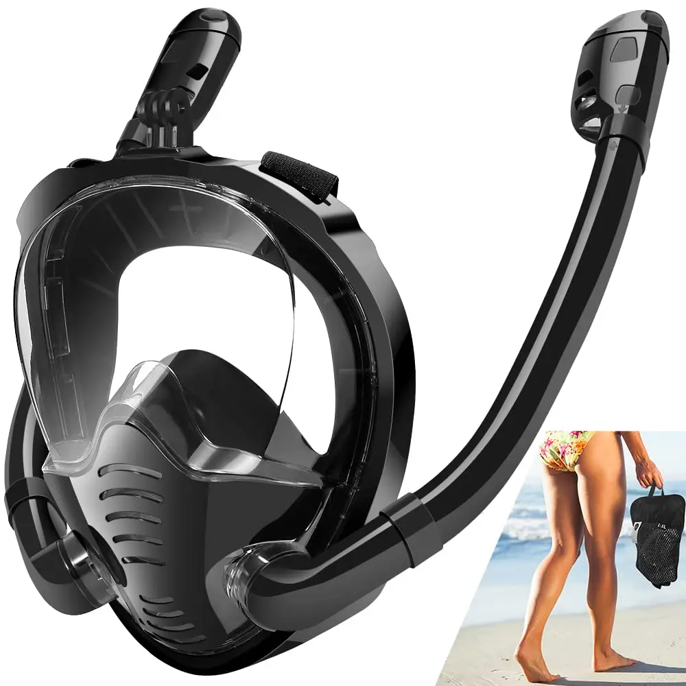 Double Tubes Full Face Snorkel Mask New Breathing Mode 180&deg; Panoramic Anti-Fog Diving Mask Dry Top System for Adults Teenagers snorkeling diving mask,diving mask