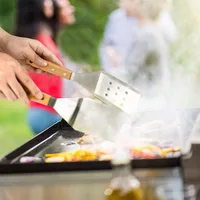 Spatule de plaque chauffante extérieure en acier inoxydable, grattoir plat, pince à crêpes, tourneur de Hamburger pour griller JT596 4