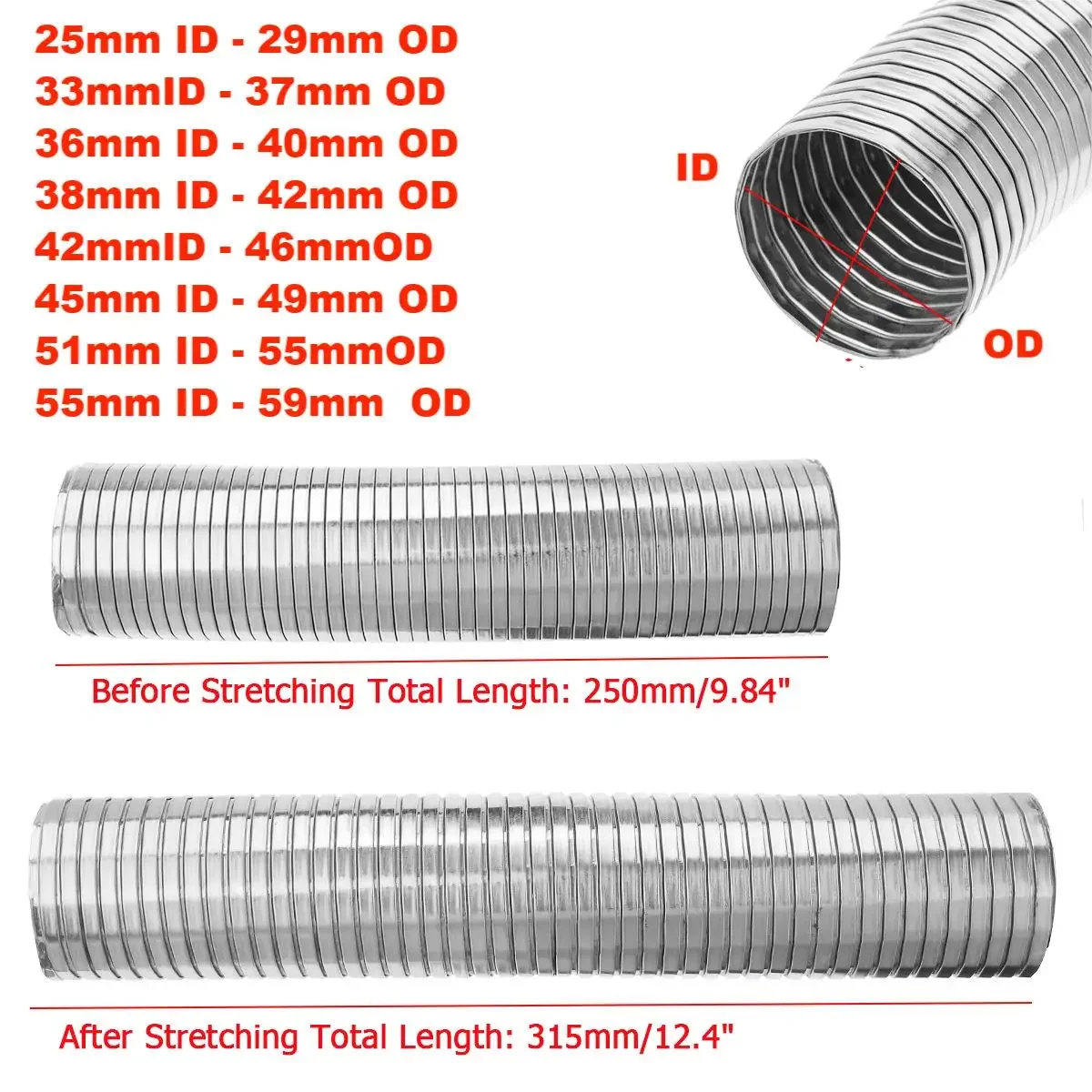 250mm Universal Stainless Steel Exhaust Middle Link Pipe Flexible Polylock Exhaust Pipe Quick Repair Tube exhaust pipe