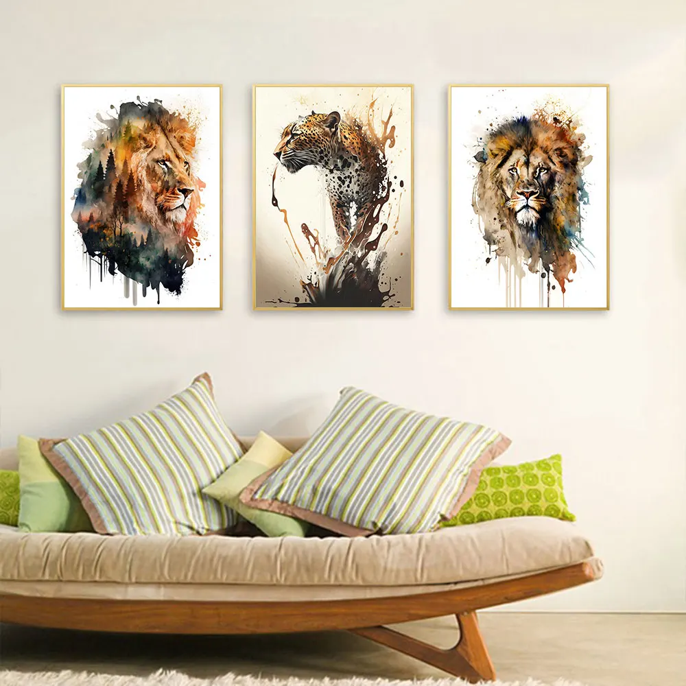 

Animal Watercolor Canvas Painting Poster Lion Leopard Picture Wall Art Prints Living Room Modern Aesthetic Mural Decor Cuadros