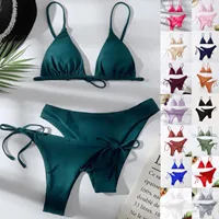 Sexy 3 Pieces Set Swimwear Women Lace Up Micro Bikini Set Female Solid Low Waist Swimsuit Beachwear Bathing Suit - Image 2