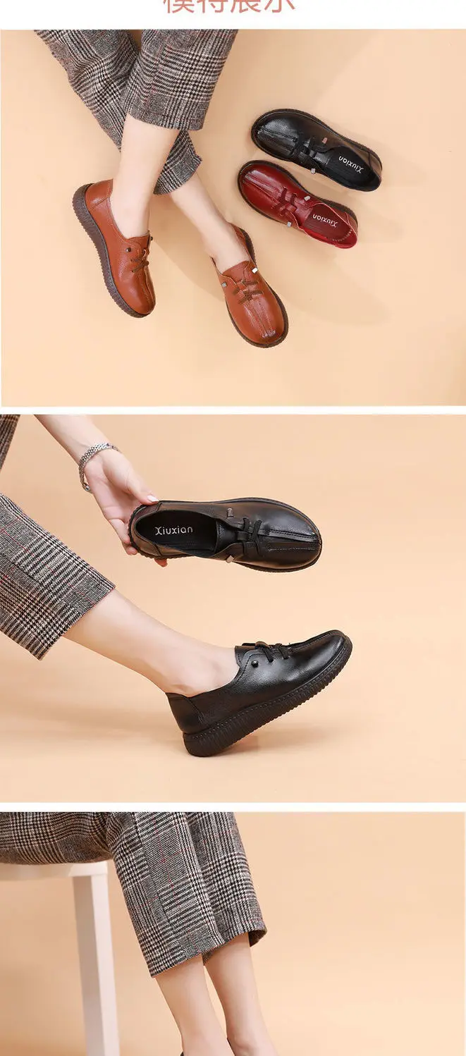 Lace Up Flats Women's Oxfords Split Leather Shoes Female Designer Loafers Woman Black Slip Ons Ladies Driving Shoes Retro Loafer