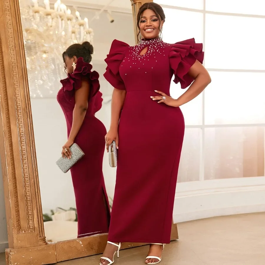 Customized Wedding Guest Dresses for Women Party Mock Neck Beads