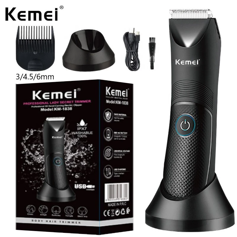 Kemei Groin Area Hair Trimmer Lawn Mower Ceramic Blade Waterproof Wet