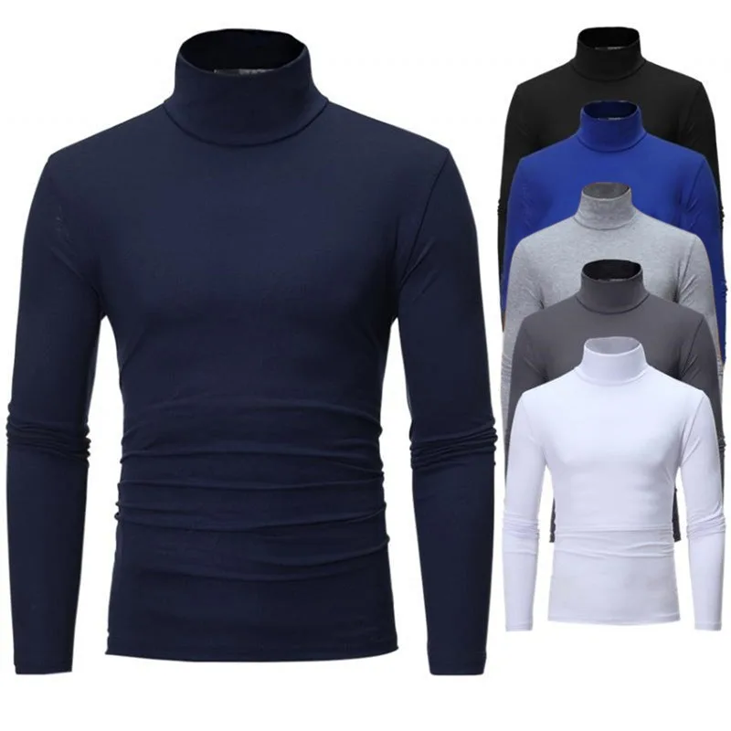 Embrace the Cold in Style with Our Men's High Neck Slim Fit T-Shirt – Fashion-Forward, High Elasticity, Long Sleeve, Casual Breathable Thermal Tops