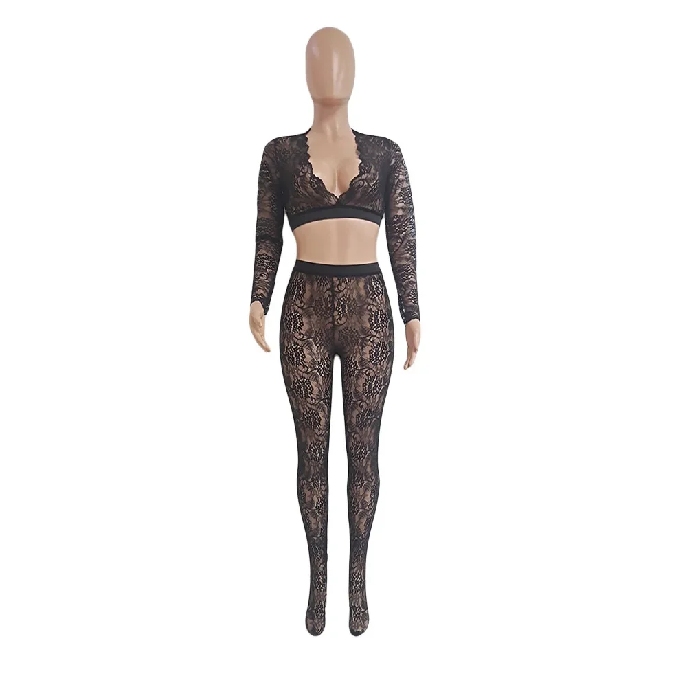 CM.YAYA Active Lace Sweatsuit Women's Set Crop Top and Legging Pants Suit  Sexy Club Party Tracksuit Two Piece Set Fitness Outfit - AliExpress