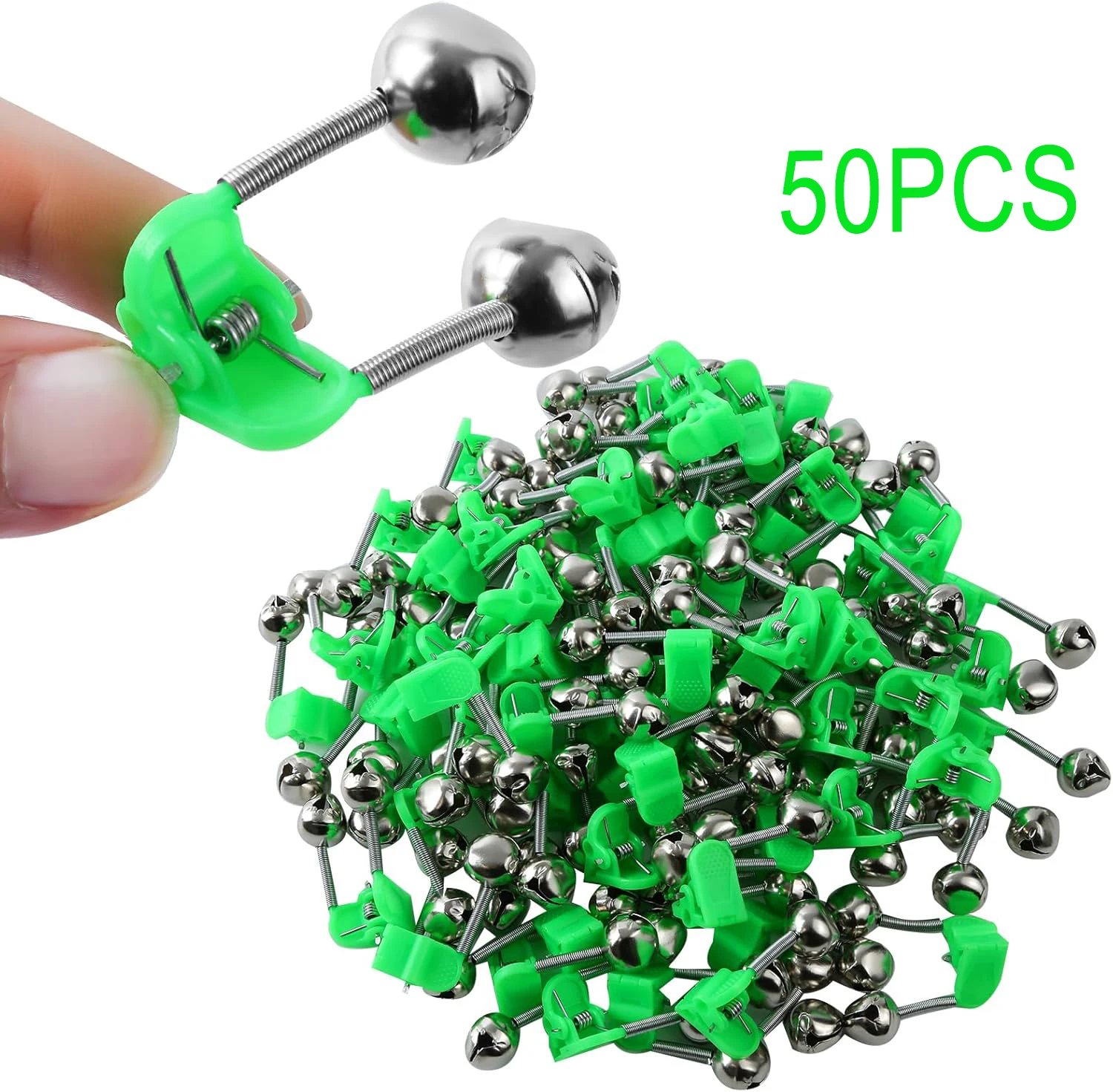50 Stück Angelglocken aus Kunststoff, mit super lauten Doppelalarmglocken-Clips, Angelglocken für Angelruten, zum nächtlichen Eisfischen – Detail 1
