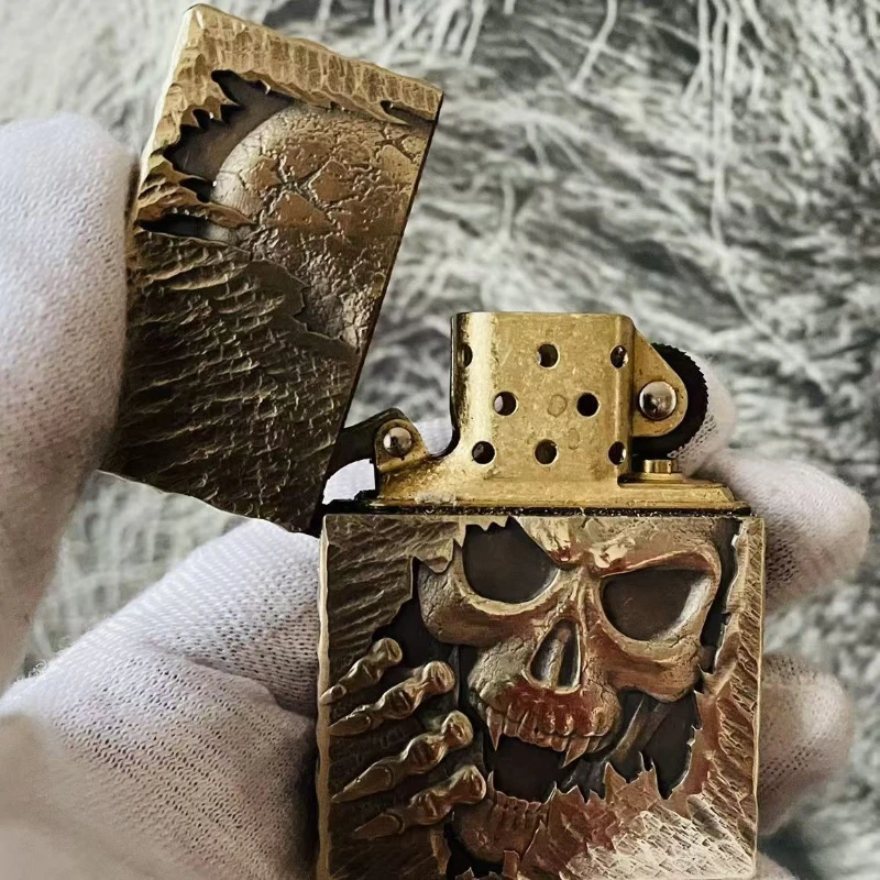 Zorro 912S 915S Brass Armor Kerosene Lighter Hand-carved Old Three-dimensional Relief Retro Old-fashioned Grinding Wheel