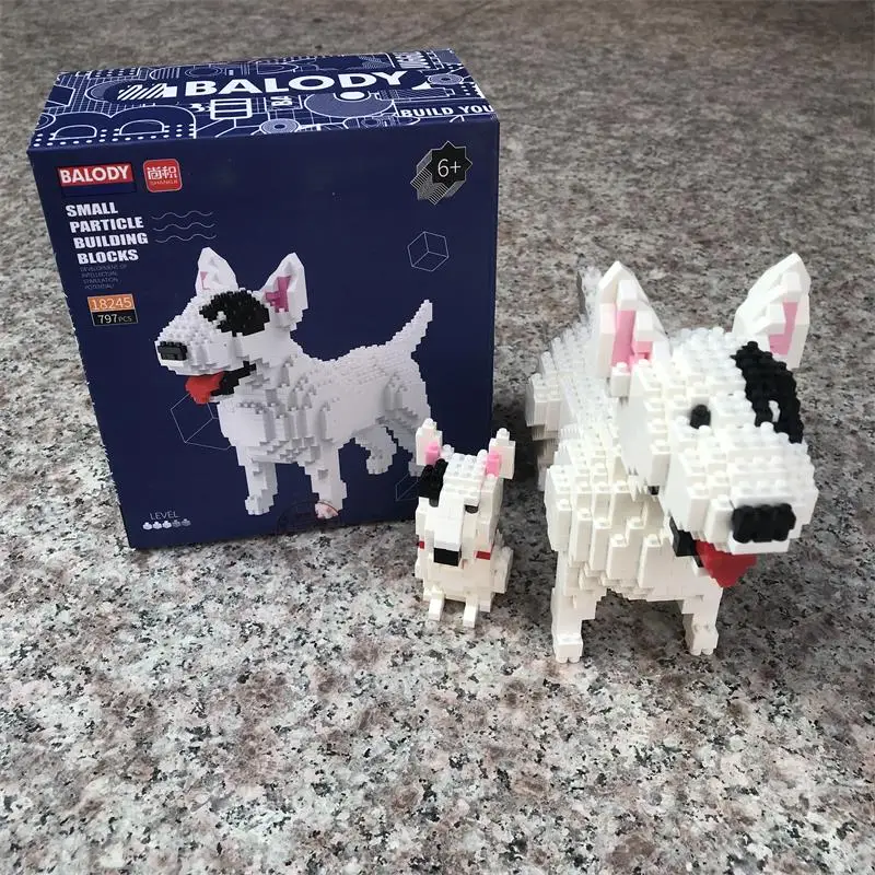 2in1 Balody Mini Blocks Toy Animal American Pit Bull Terrier Dog Small Bricks Kids Gifts Girls Christmas Present Pet Shop