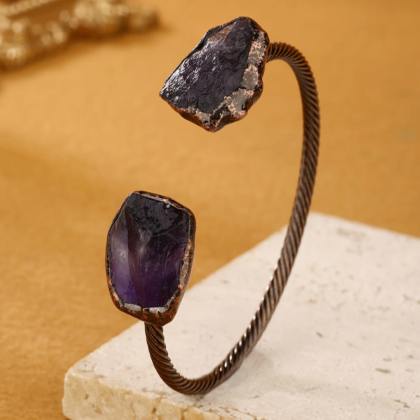 YEEVAA Vintage Style Adjustable Cuff Bracelet With Natural Amethyst, Citrine & Fluorite - Open Bangle For Women 5