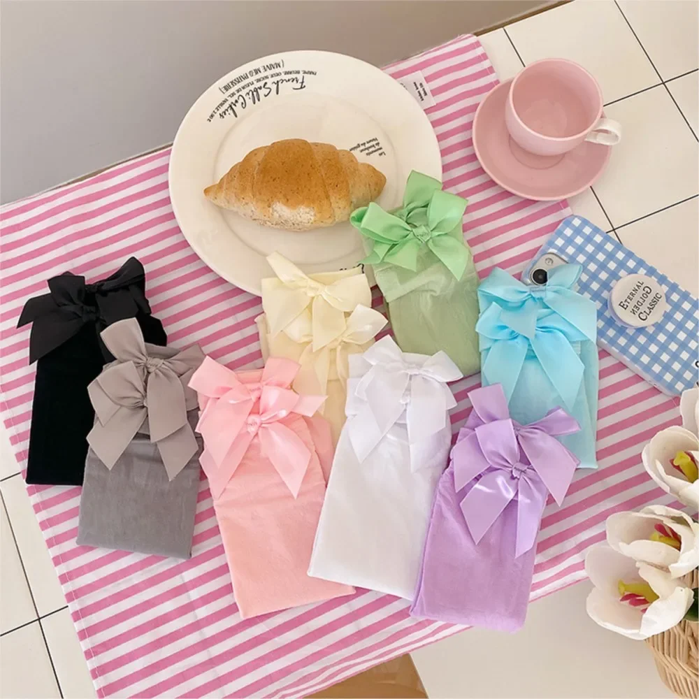 Girls Mid-tube Socks Lace Spring Summer Thin Kids Velvet Bow Socks Candy Color Pile Lolita Stockings Children Sock 3