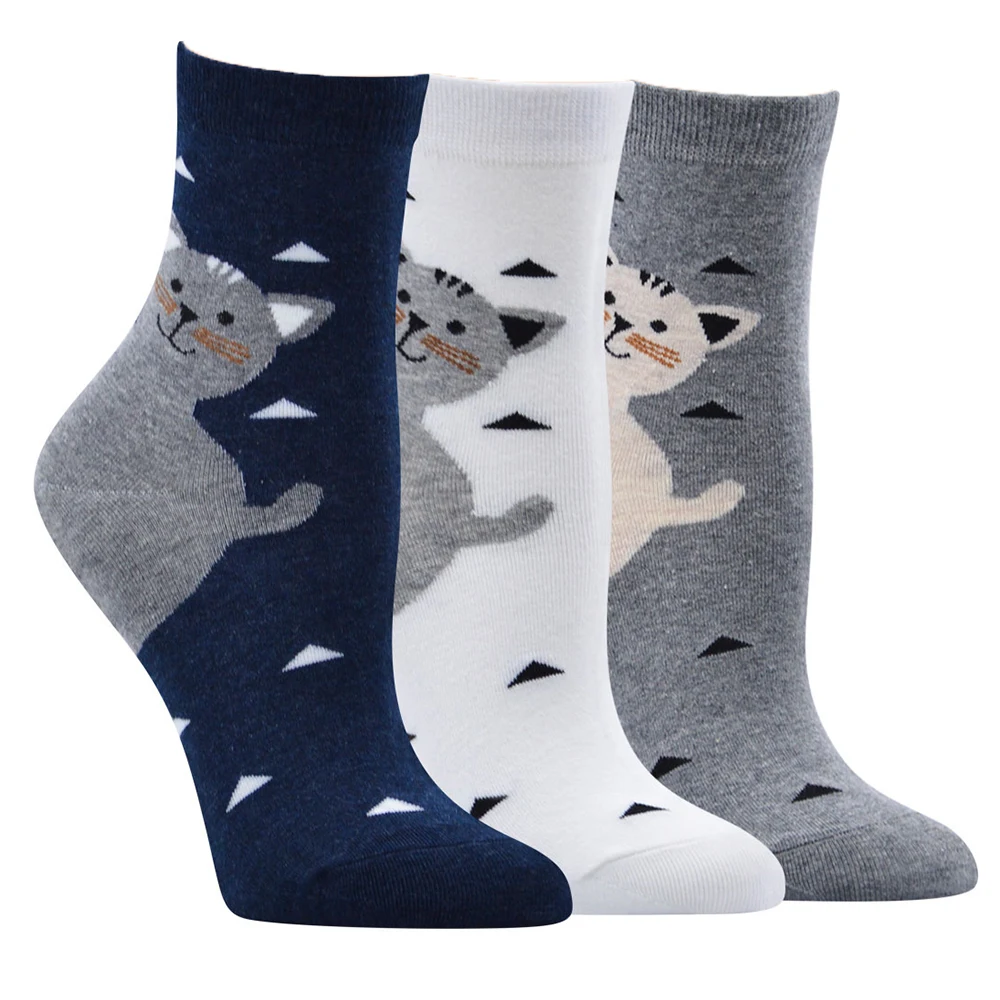 12pairs/Lot Women Cats Stripe Dots Combed Cotton Rainbow Cute Kawaii Funny Socks Girls Cartoon Animal Winter Long Female Sox