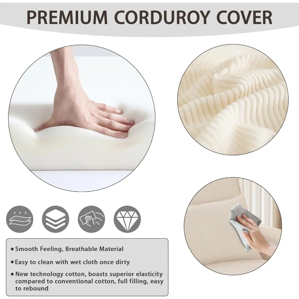 Living Room Chair with Throw Pillow, 3 in 1 Convertible Pull Out Sofa Chairs, Soft Corduroy Fabric Sofa Sleeper, Sleeper Chair
