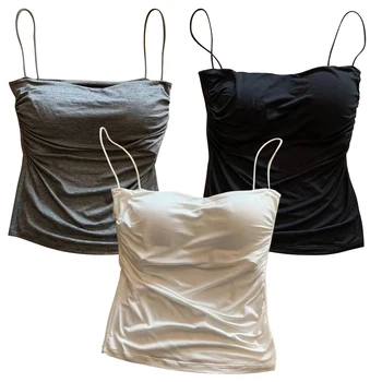 Chic Summer Girls canotta con scollo all'americana pieghettata abbigliamento Casual senza sforzo Slim e confortevole biancheria intima Versatile canottiere per ragazze 1