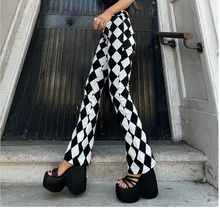 

Pantalones holgados a cuadros para mujer, calzas rectas de cintura alta y casuales de moda de chándal